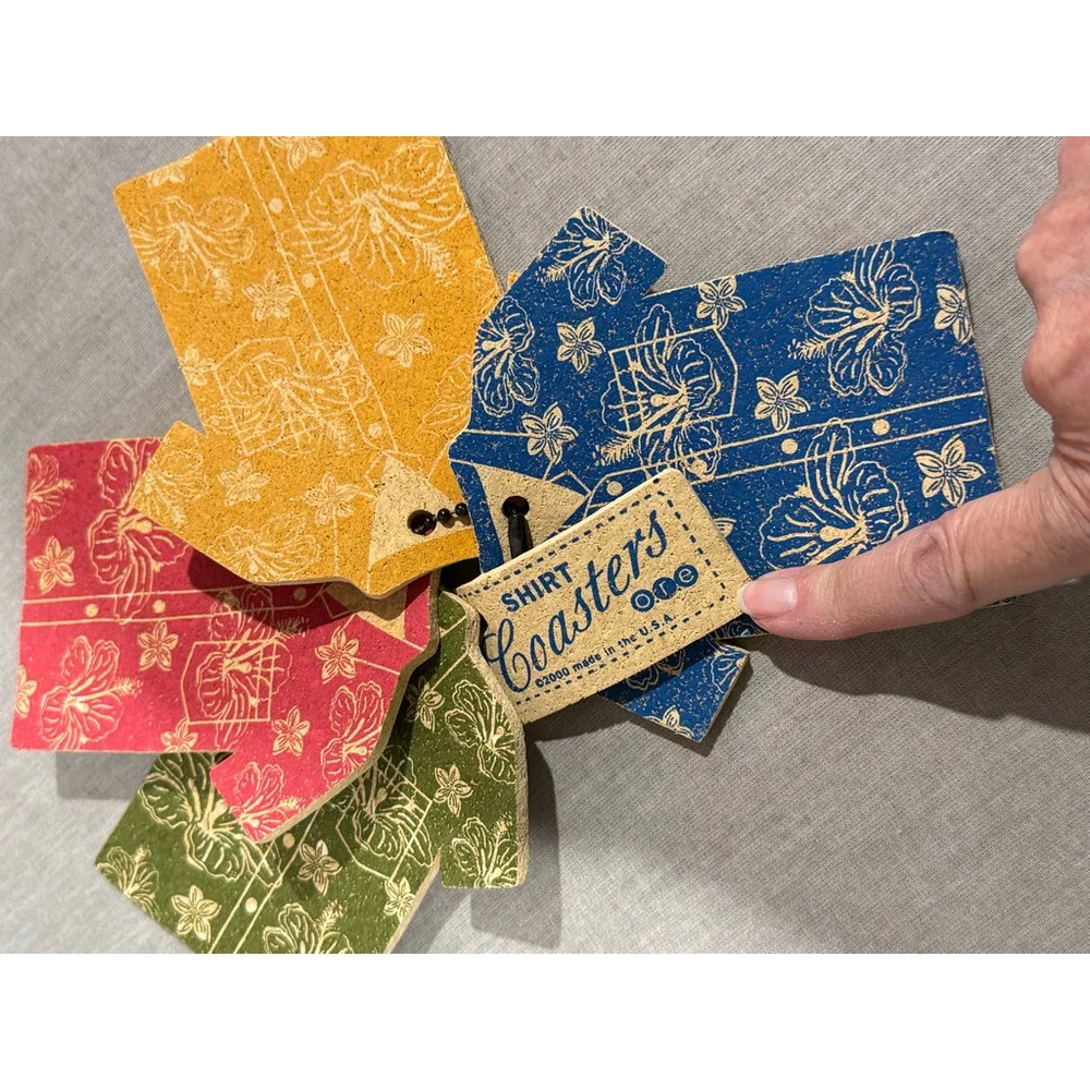 ORE set of 4 Blue red green Yellow hawaiian tropical Shirt Coasters rubber cork